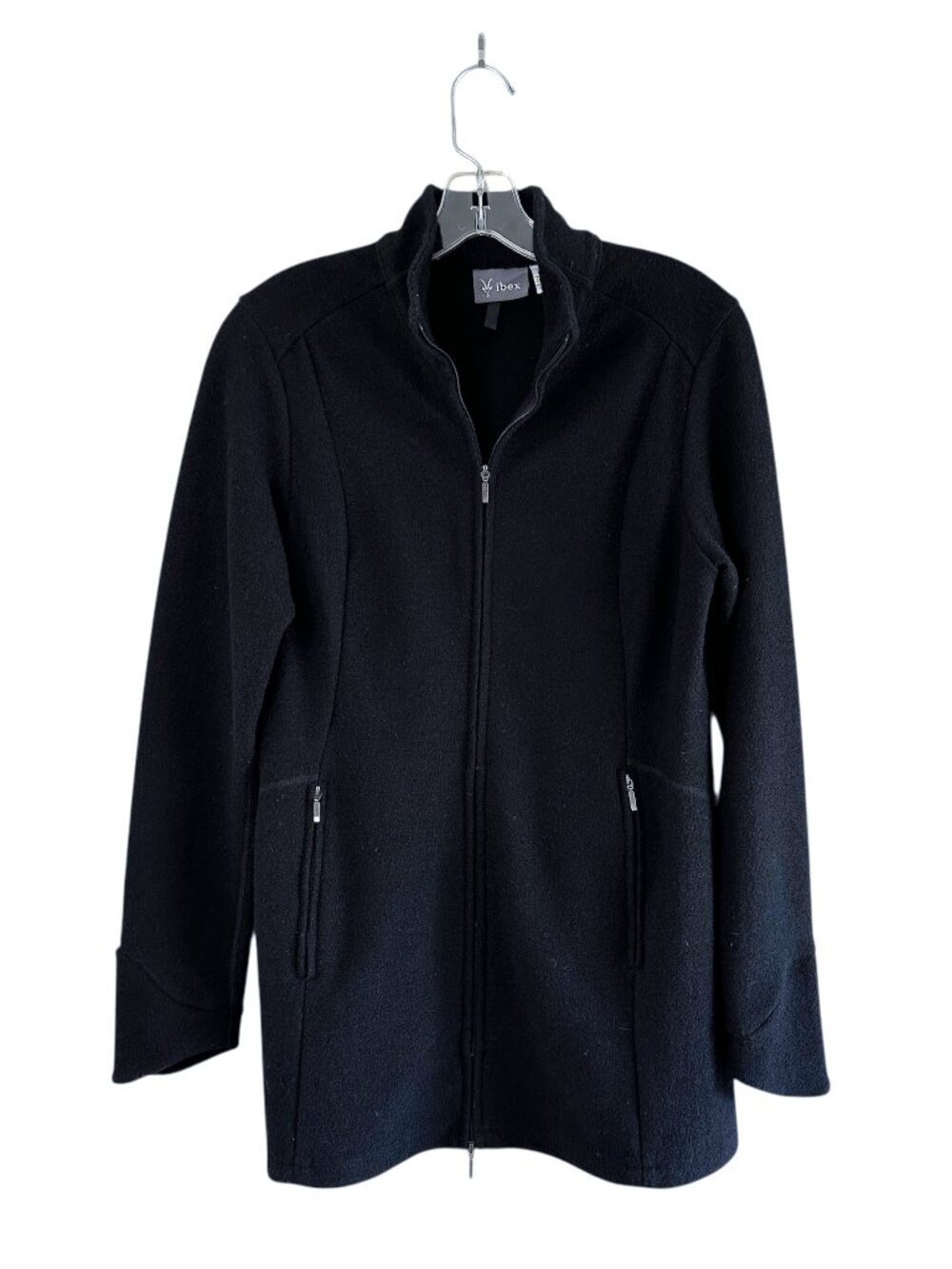 Ibex Backbay Wool Two-Way Zip Tunic Jacket, M, Black Outdoor Gorpcore